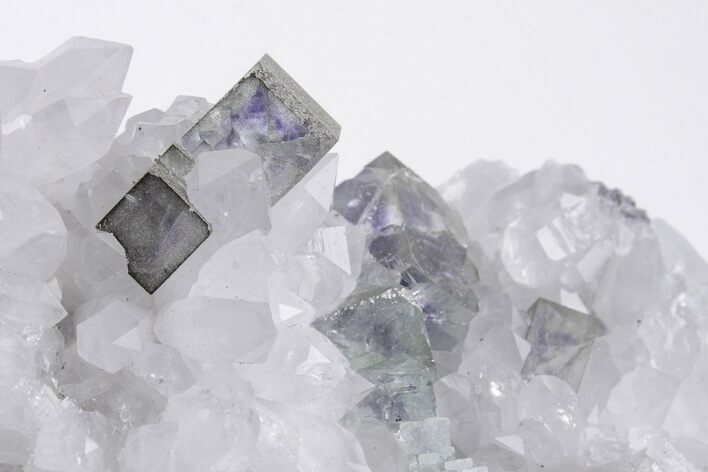 Purple & Green Cubic Fluorite Cluster with Quartz - China #205616